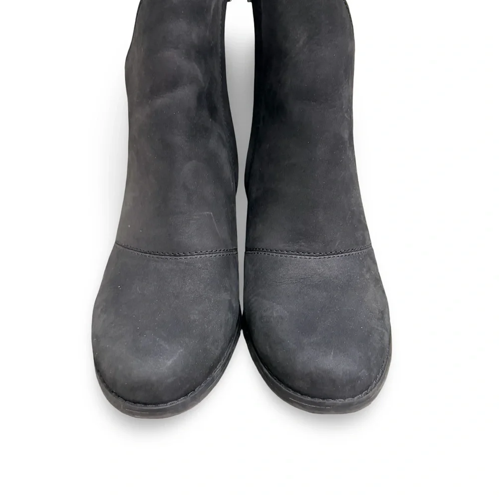 Toms Sutton Wedge Ankle Boot Black Leather Booties Pull On Women’s Size 8.5